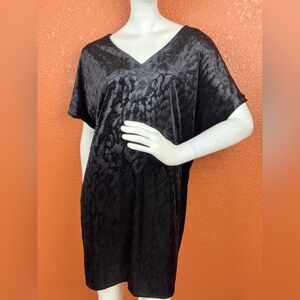 Adrienne Black Shiny Satin Bubble Sleeve Long Sleeve Dress Size Medium